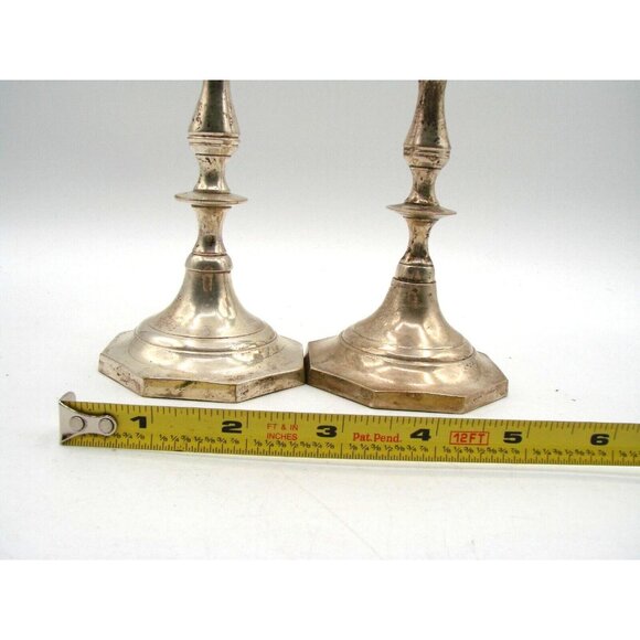 Lot of 2 Octagonal Candle Stick Holders Made in India Stamped 7"H Silver Plated - Picture 9 of 12